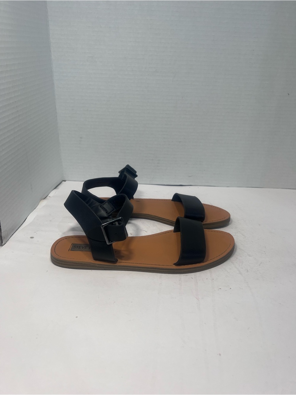 Steve Madden Black Strappy Ankle-Buckle Flat Sandals